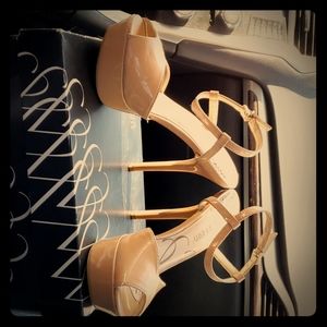 4 inch platform beige heels